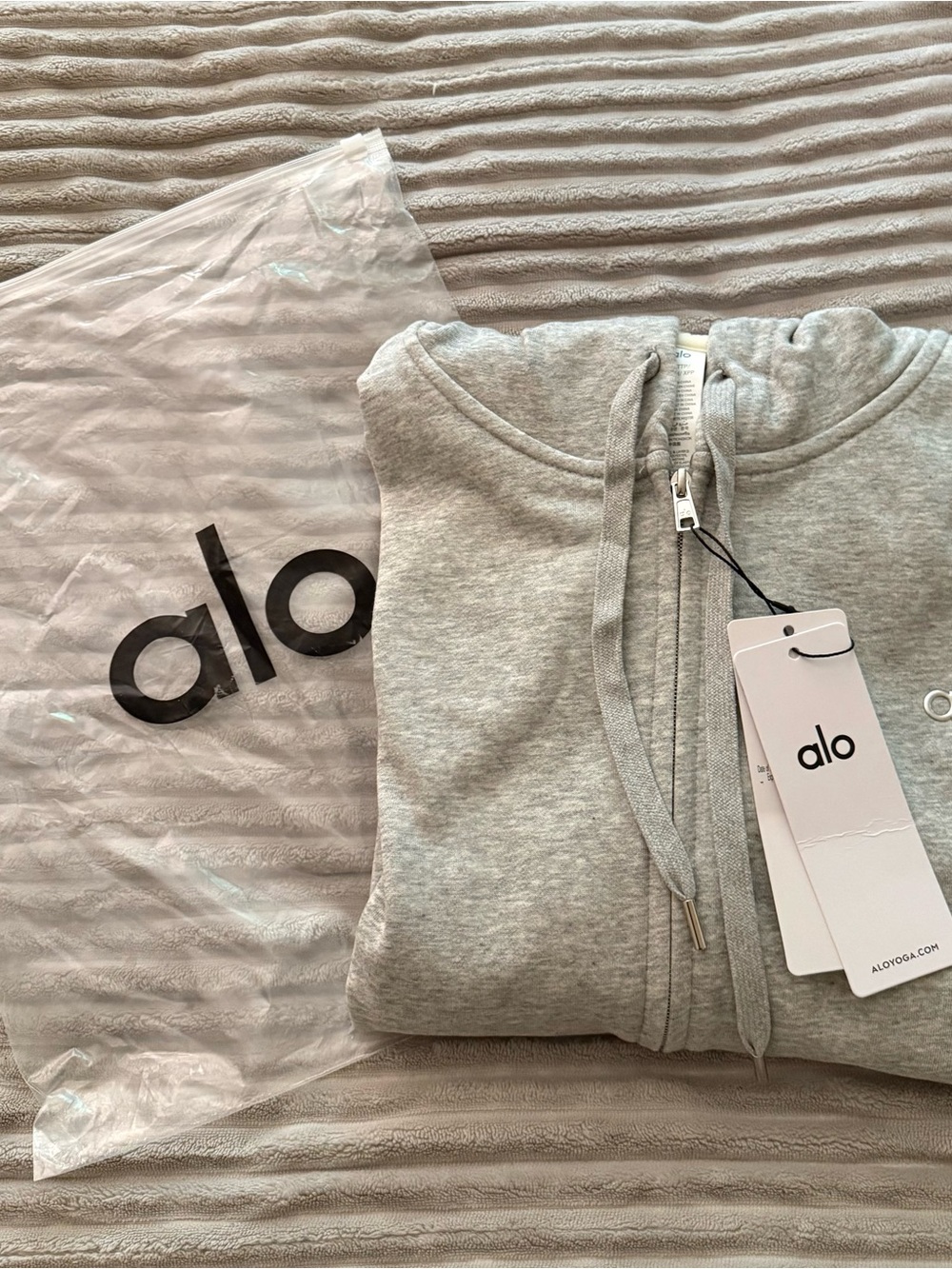 Alo Mens Grey Zip-Up Hoodie Sweatshirt